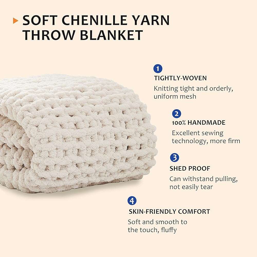 L'AGRATY Chunky Knit Blanket Throw,Soft Chenille Yarn Throw Blanket 50x60,Handmade Cable Knit Crochet Blanket,Large Knit Blankets Chunky Yarn,Rope Knot Throw Blanket for Couch Sofa Bed Home Decor - Image 2