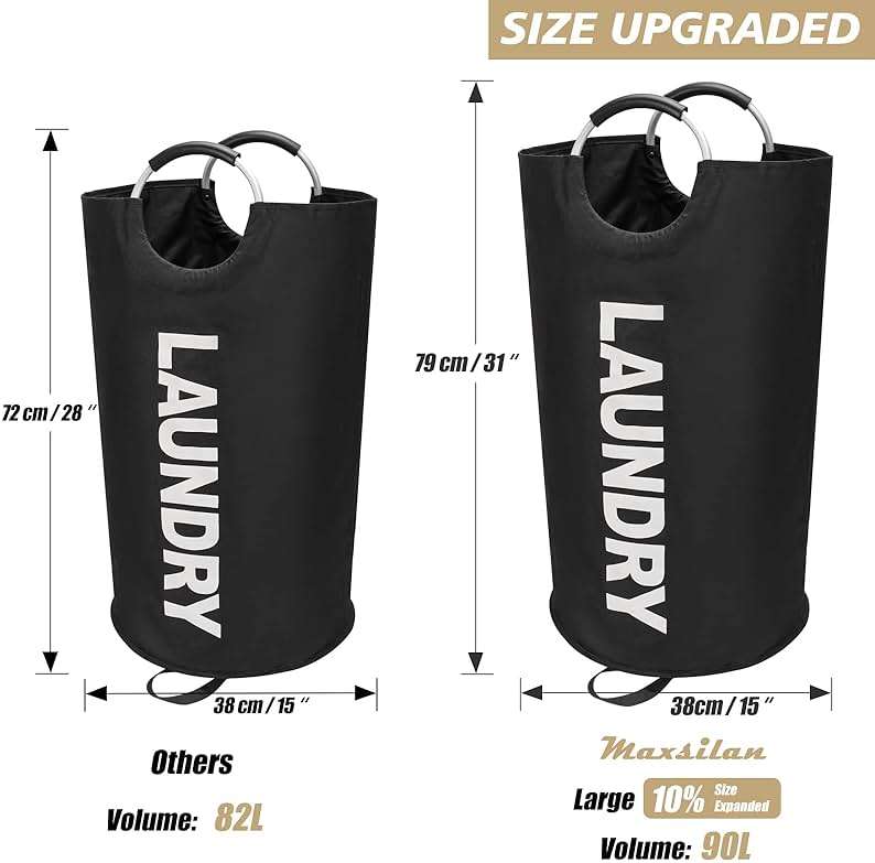 Maxsilan 90L Large Laundry Basket, Freestanding Tall Clothes Hamper, Collapsible Laundry Bag, Black - Image 3
