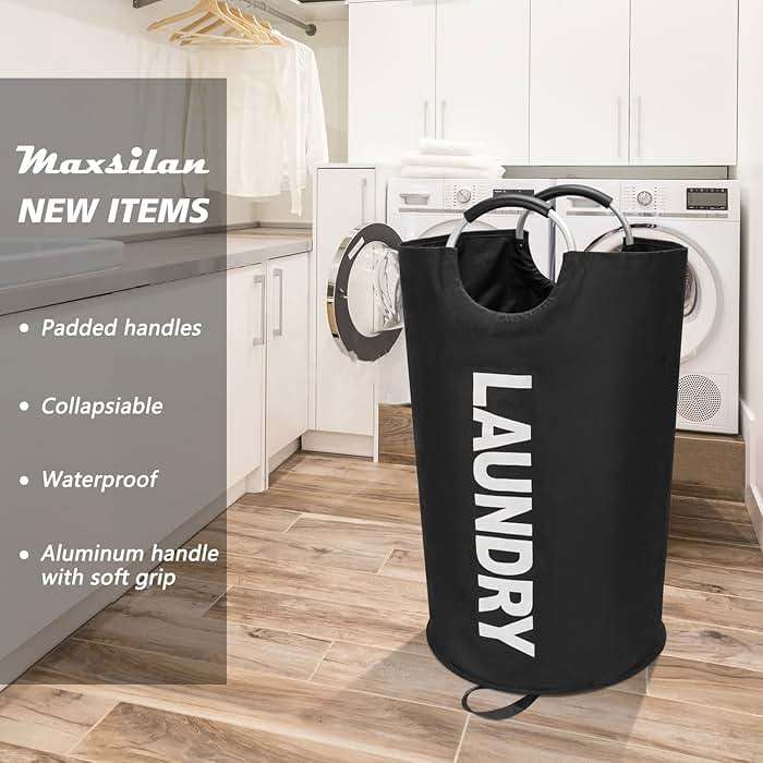 Maxsilan 90L Large Laundry Basket, Freestanding Tall Clothes Hamper, Collapsible Laundry Bag, Black - Image 4