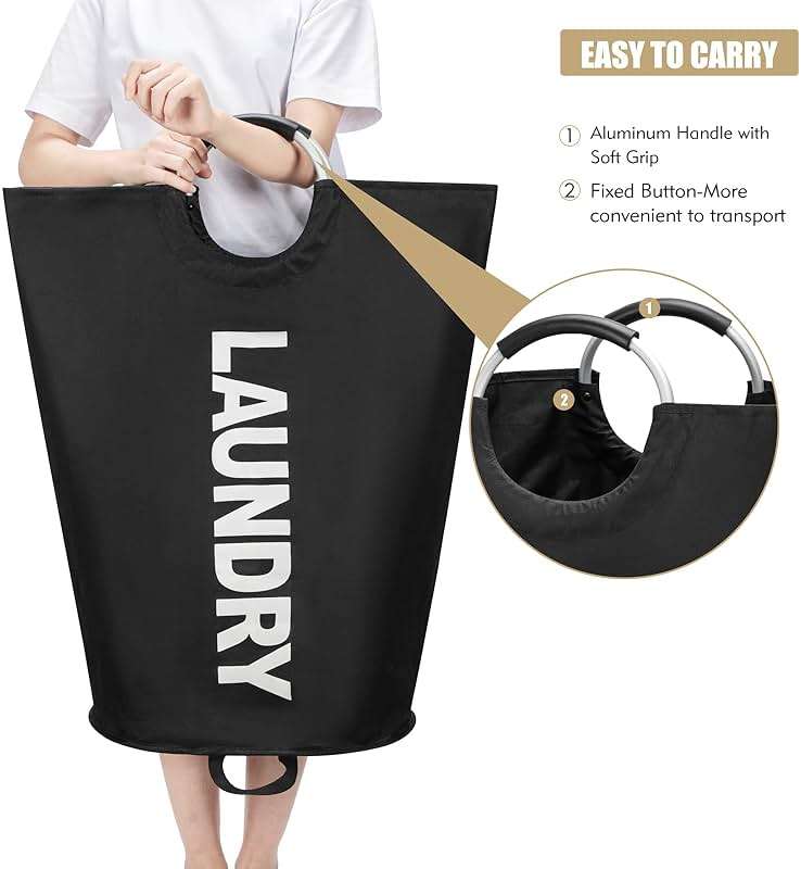Maxsilan 90L Large Laundry Basket, Freestanding Tall Clothes Hamper, Collapsible Laundry Bag, Black - Image 6