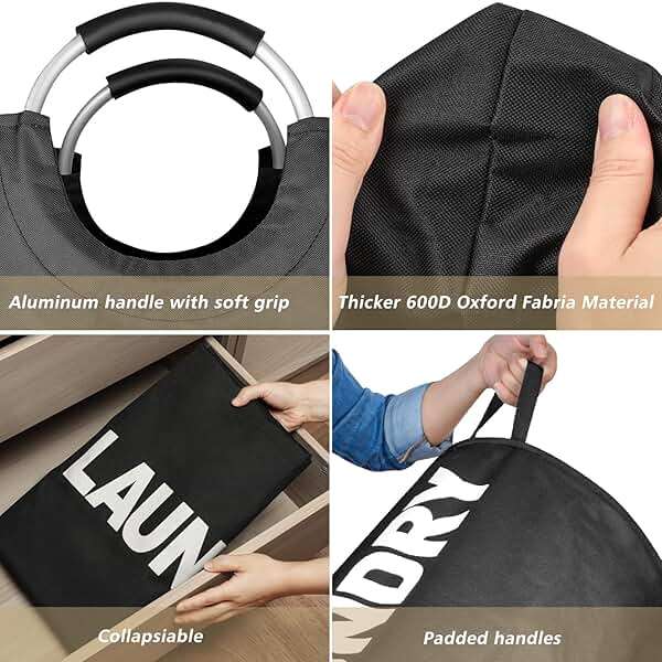 Maxsilan 90L Large Laundry Basket, Freestanding Tall Clothes Hamper, Collapsible Laundry Bag, Black - Image 7