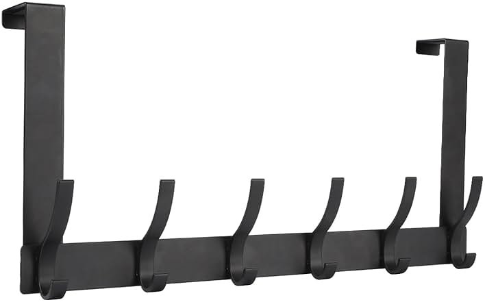 Optish Over The Door Hooks, Door Hanger Hooks for Hanging, Towel Racks for Bathroom with 12 Coat Hook, Coat Rack College Dorm Essentials Bathroom Accessories(1 Pack, Black) - Product Image