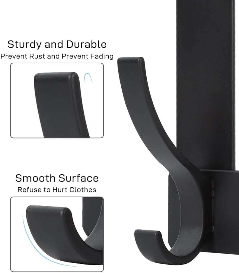 Optish Over The Door Hooks, Door Hanger Hooks for Hanging, Towel Racks for Bathroom with 12 Coat Hook, Coat Rack College Dorm Essentials Bathroom Accessories(1 Pack, Black) - Image 6