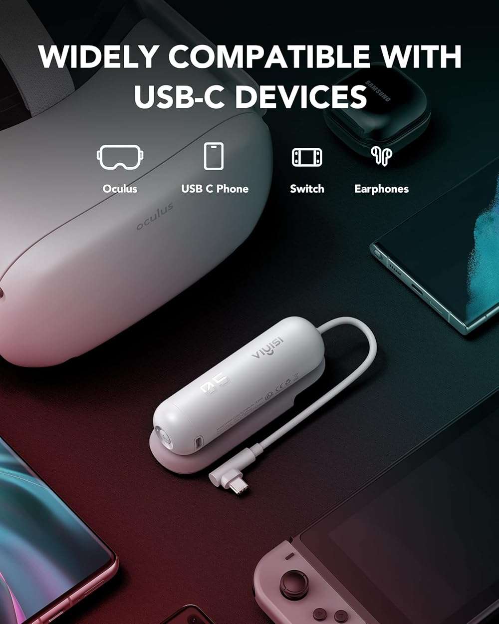 VIYISI Battery Pack for Oculus Quest 2, 5000mAh Portable Charger Accessories for Meta Quest 2 Headset, Power Bank for VR Quest 2 Original Strap, Fast Charging Extend Extra 2-4H Playtime - Image 4