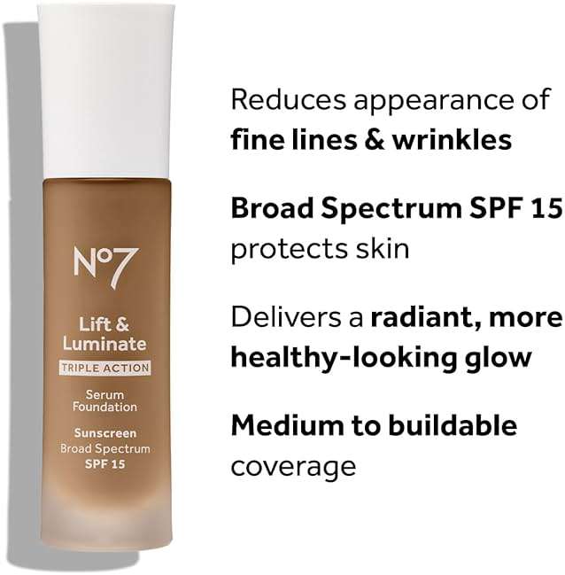 No7 Lift & Luminate Triple Action Serum Foundation - Liquid Makeup with SPF 15 for a Dewy, Glowy Base - Radiant Formula for Mature Skin - Cool Vanilla (1 Fl Oz) - Image 2