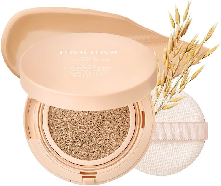 LOVB LOVB Natural Cover Glow Cushion Foundation | Satin Radiant Finish | Korean Foundation Makeup | Long-Lasting Natural Coverage | for All Skin Types 0.42 oz. (23N Natural Beige) - Product Image