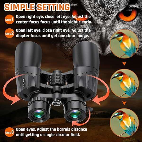 10-30x50 Zoom Binoculars for Adults, High Powered Military Binoculars for Bird Watching Traveling Hunting Concerts with Large View,BAK4,FMC Lens,Clear Low Light Vision at Night - Image 3