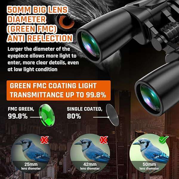 10-30x50 Zoom Binoculars for Adults, High Powered Military Binoculars for Bird Watching Traveling Hunting Concerts with Large View,BAK4,FMC Lens,Clear Low Light Vision at Night - Image 5