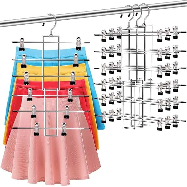 3 Pack Pants-Hangers-Space-Saving,6 Tier-Closet-Organizers-and-Storage Skirt Hangers with Clips,Closet-Organizer-Clothes-Organization-and-Storage Jeans Scarf Hangers,College-Dorm-Room-Essentials Decor - Product Image