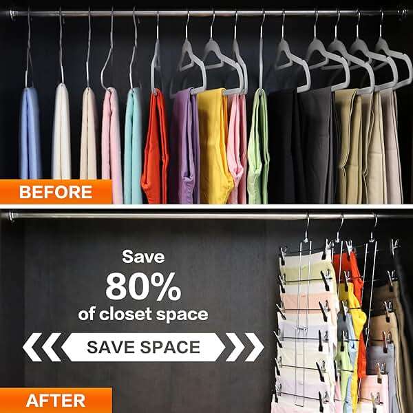 3 Pack Pants-Hangers-Space-Saving,6 Tier-Closet-Organizers-and-Storage Skirt Hangers with Clips,Closet-Organizer-Clothes-Organization-and-Storage Jeans Scarf Hangers,College-Dorm-Room-Essentials Decor - Image 3