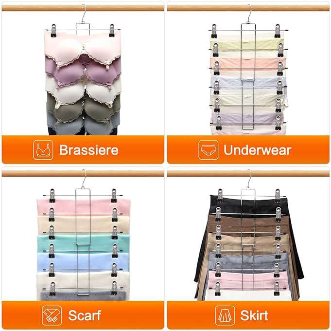 3 Pack Pants-Hangers-Space-Saving,6 Tier-Closet-Organizers-and-Storage Skirt Hangers with Clips,Closet-Organizer-Clothes-Organization-and-Storage Jeans Scarf Hangers,College-Dorm-Room-Essentials Decor - Image 6