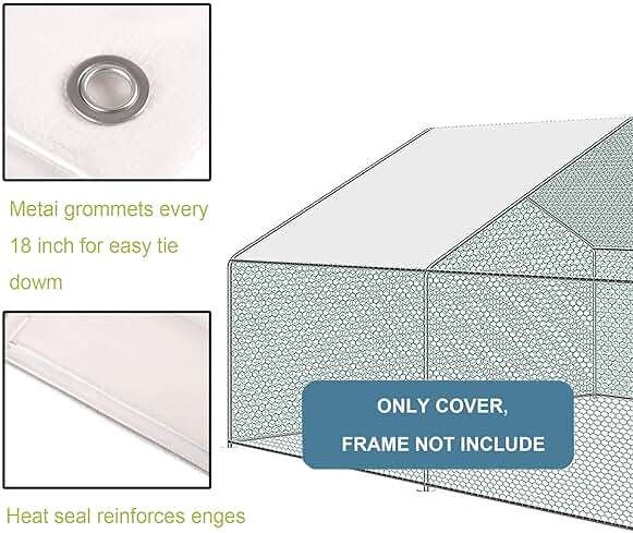 Outdoor Metal Chicken Coop Cover with 44 pcs Ball Bungee Cords, for Large Walk-in Chicken Run Pen, Waterproof, Fence Chicken Cages Cover, 11.38'Lx6.33'W (Only Cover, Frame Not Included) 2 Pack - Image 8