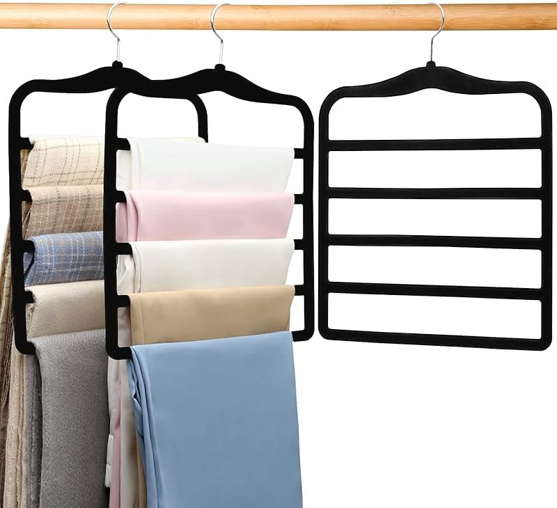 Closet Organizers and Storage,3 Pack Organization and Storage Pants-Hangers-Space-Saving,Velvet Hanger for Dorm Room for College Students Girls Boys Guys Hanging Jean Scarf - Product Image
