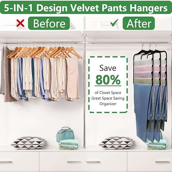 Closet Organizers and Storage,3 Pack Organization and Storage Pants-Hangers-Space-Saving,Velvet Hanger for Dorm Room for College Students Girls Boys Guys Hanging Jean Scarf - Image 4