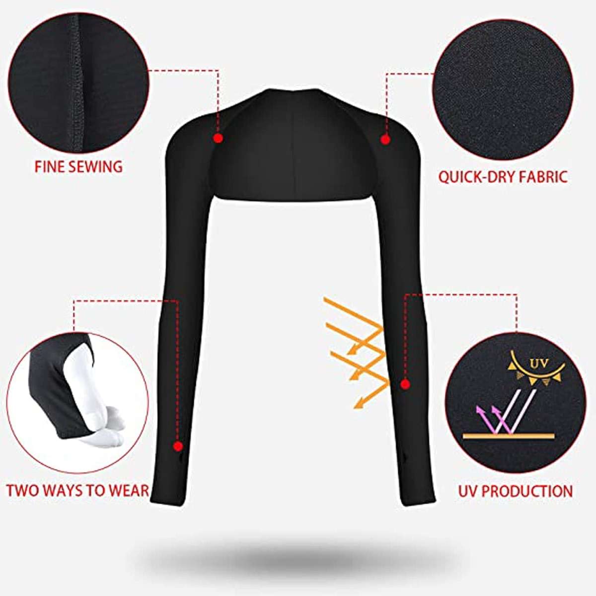HomTop Cool Shawl Arm Covers 2-Pack Sun Protection with Finger Holes UV Protection Arm Covers for Golf - Image 5