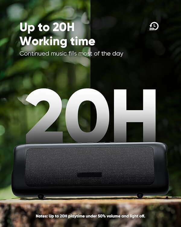 Bluetooth Speaker, 20W HD Sound, Portable Wireless, IPX5 Waterproof, Up to 24H Playtime, TWS, for Home/Party/Outdoor/Camping/Beach Essentials, Birthday Gift for Fathers Day Men Dad Husband (Black) - Image 4