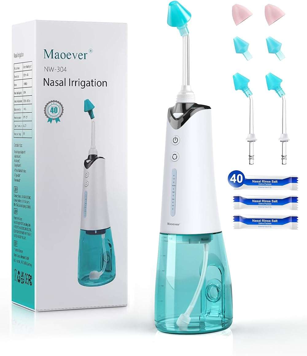 Nasal Irrigation System, Cordless Nasal Rinse Machine for Sinus Relief & Nasal Care, Electric Neti Pot with Tips and Salt Packs Nasal Irrigation Sinus Rinse System Kit for Adult & Kid (300ML) - Image 1
