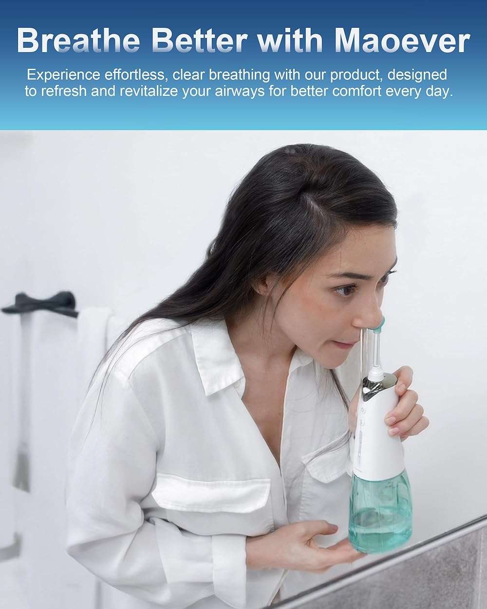 Nasal Irrigation System, Cordless Nasal Rinse Machine for Sinus Relief & Nasal Care, Electric Neti Pot with Tips and Salt Packs Nasal Irrigation Sinus Rinse System Kit for Adult & Kid (300ML) - Image 6