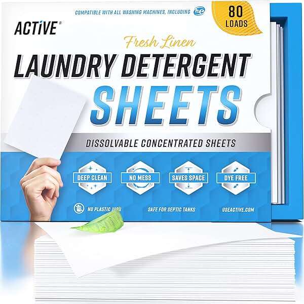 Laundry Detergent Sheets Eco Washing Strips - 80 Loads, Liquidless Fresh Scented Clothes Washer Sheet, Zero Waste Travel Laundry Strip, Dissolvable Space Saving Sheets for HE - Linen Scent - Image 1