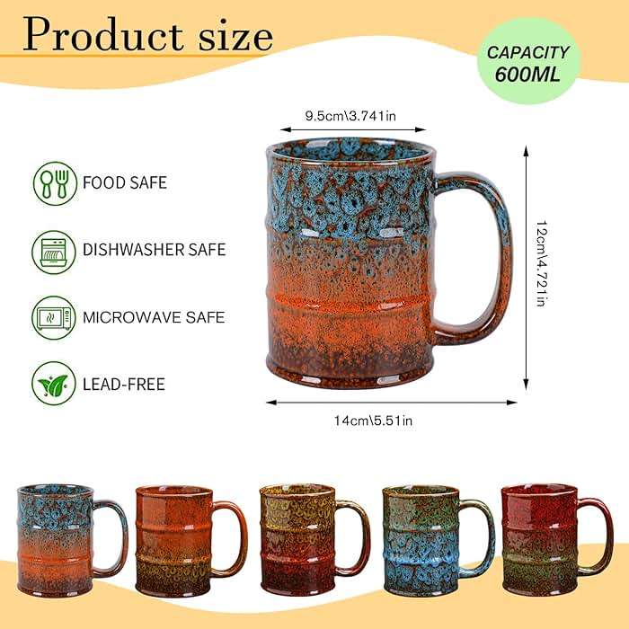 LGQ Coffee Mug,20 Oz Coffee Cups Ceramic Tea Cup Large Coffee Mug for Office and Home - Dishwasher and Microwave Safe Novelty Coffee Mug(1,Green and Blue) - Image 3