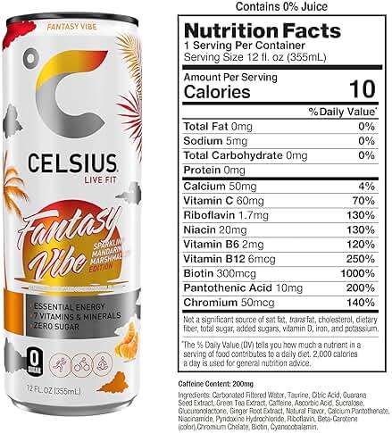 CELSIUS FANTASY VIBE Sparkling Mandarin Marshmallow, Sugar Free Energy Drink, 12 Fl Oz (Pack of 12) - Image 2