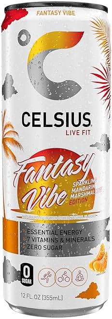 CELSIUS FANTASY VIBE Sparkling Mandarin Marshmallow, Sugar Free Energy Drink, 12 Fl Oz (Pack of 12) - Image 5