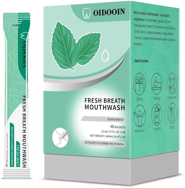 Travel Size Mouthwash Individual Mini Mouthwash for Fresh Breath,for After Meals, Hotels Portable Travel Mouth wash, Bulk Packets 0.4 Fl Oz(Pack of 40) - Product Image