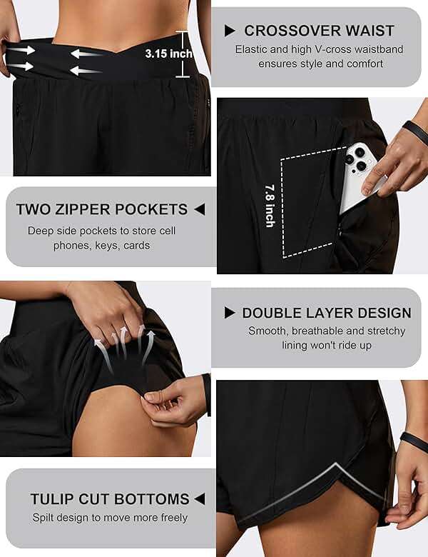 Blooming Jelly Women's Workout Shorts Athletic Running Shorts Crossover High Waisted Gym Shorts with Zipper Pockets - Image 4