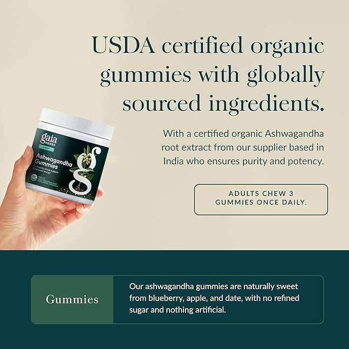 Gaia Herbs Organic Ashwagandha Gummies - Stress Support* - Supports Healthy Cortisol Balance* - Made with Cinnamon & Ginger - Gluten Free & Vegan - 120 Count (40 Servings) - Image 4