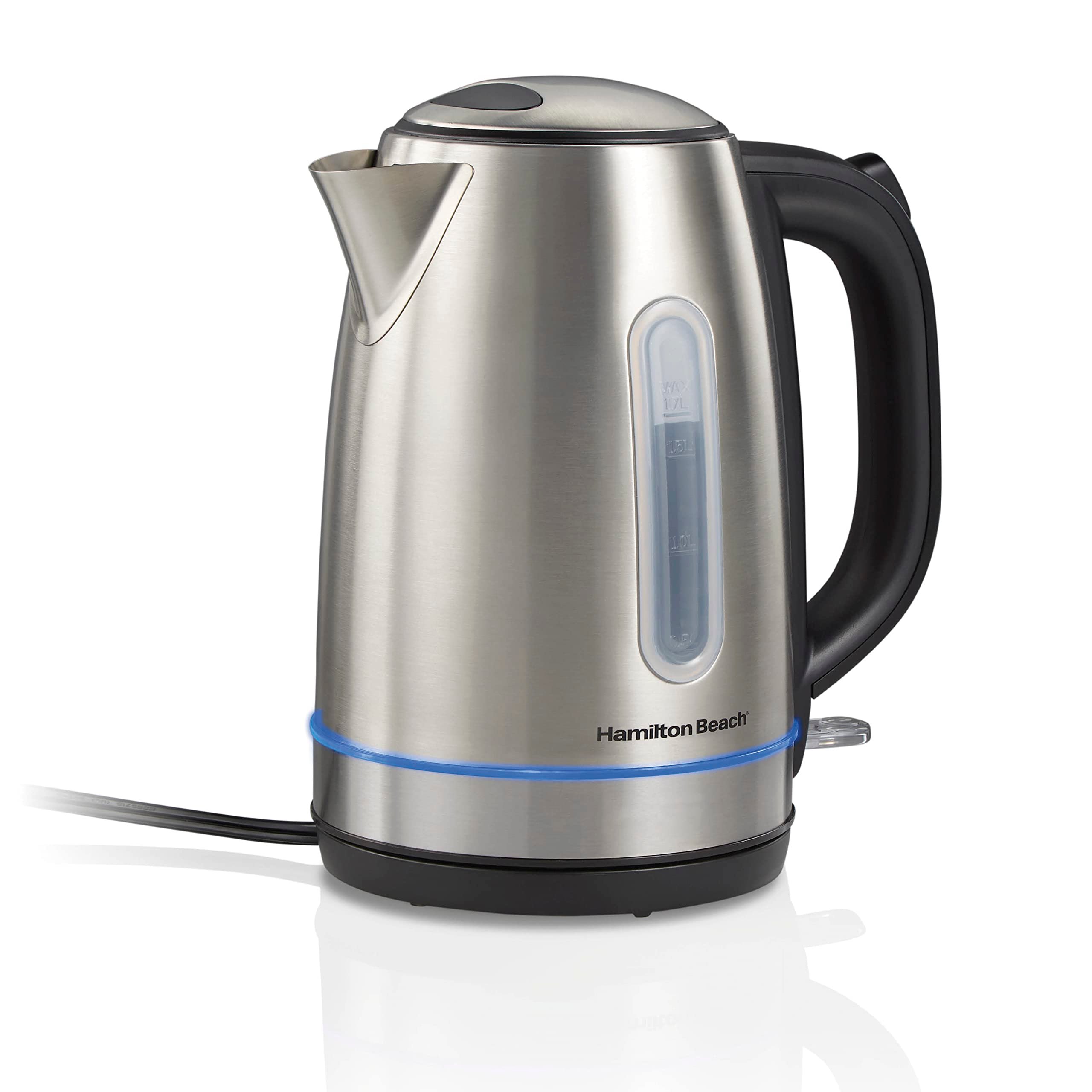 Hamilton Beach Electric Tea Kettle, Water Boiler & Heater, 1.7 Liter, Cordless Serving, 1500 Watts for Fast Boiling, Auto-Shutoff and Boil-Dry Protection, Stainless Steel with LED Light Ring (41037) - Product Image