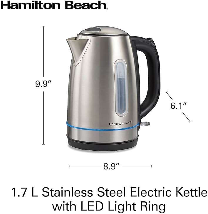 Hamilton Beach Electric Tea Kettle, Water Boiler & Heater, 1.7 Liter, Cordless Serving, 1500 Watts for Fast Boiling, Auto-Shutoff and Boil-Dry Protection, Stainless Steel with LED Light Ring (41037) - Image 3