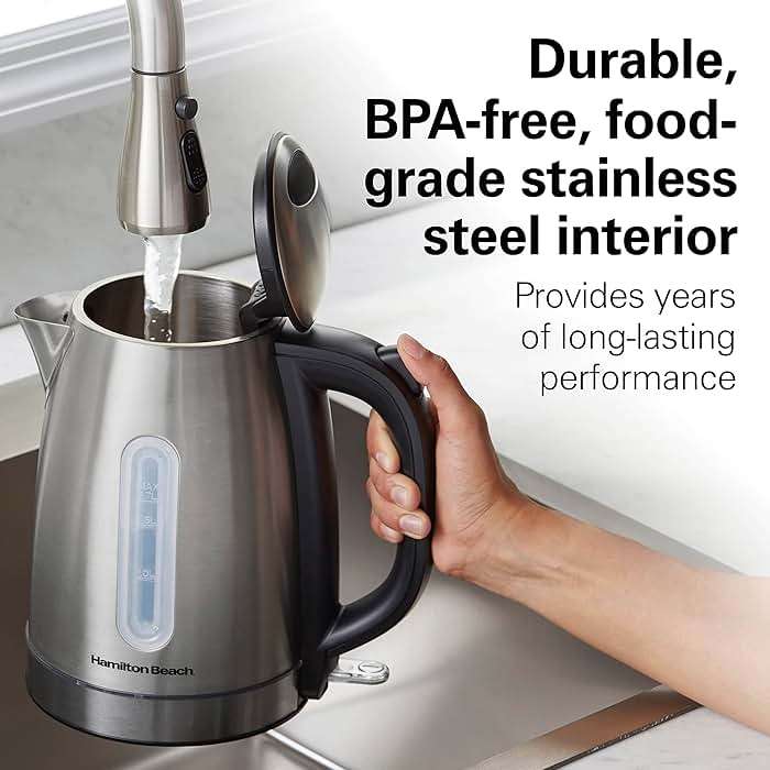 Hamilton Beach Electric Tea Kettle, Water Boiler & Heater, 1.7 Liter, Cordless Serving, 1500 Watts for Fast Boiling, Auto-Shutoff and Boil-Dry Protection, Stainless Steel with LED Light Ring (41037) - Image 5