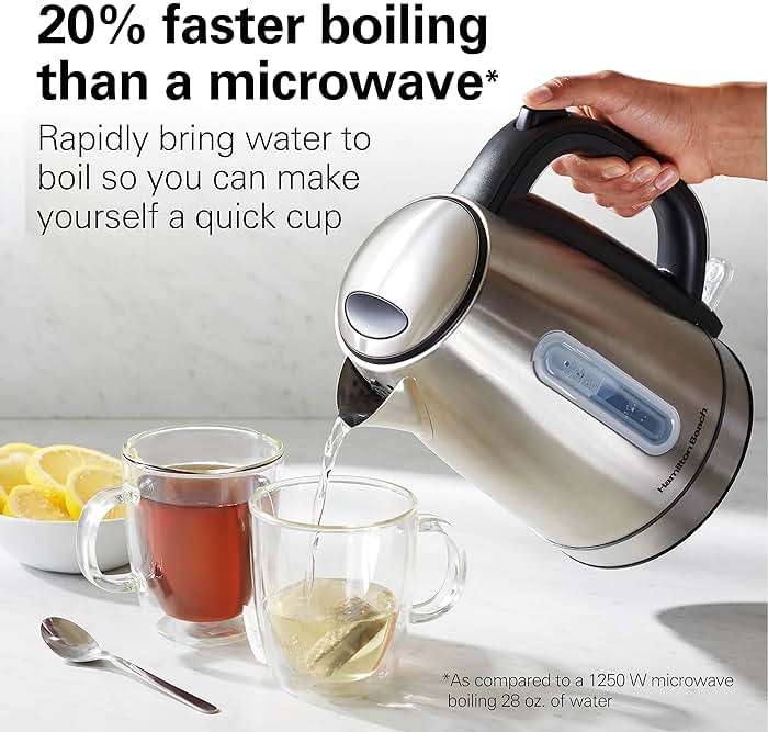 Hamilton Beach Electric Tea Kettle, Water Boiler & Heater, 1.7 Liter, Cordless Serving, 1500 Watts for Fast Boiling, Auto-Shutoff and Boil-Dry Protection, Stainless Steel with LED Light Ring (41037) - Image 7
