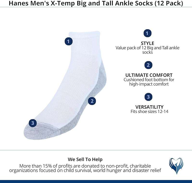 Hanes Men's Socks, X-temp Cushioned Low Cut Socks, 12 & 14 Pair Packs - Image 6