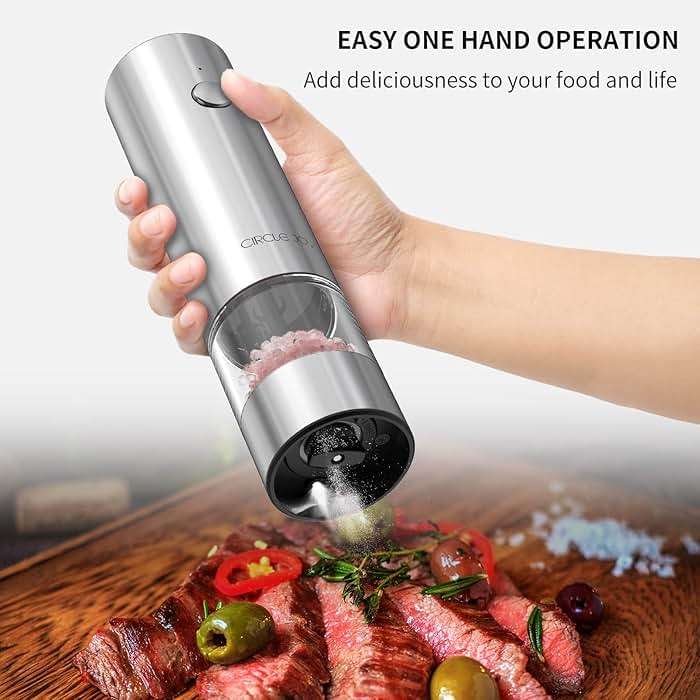 CIRCLE JOY Electric Salt and Pepper Grinder Set Stainless Steel Spice Grinder Automatic Pepper Mills with Easy-to-Carry Dual Charging Station, White Led Light, and Adjustable Coarseness, Silver - Image 8