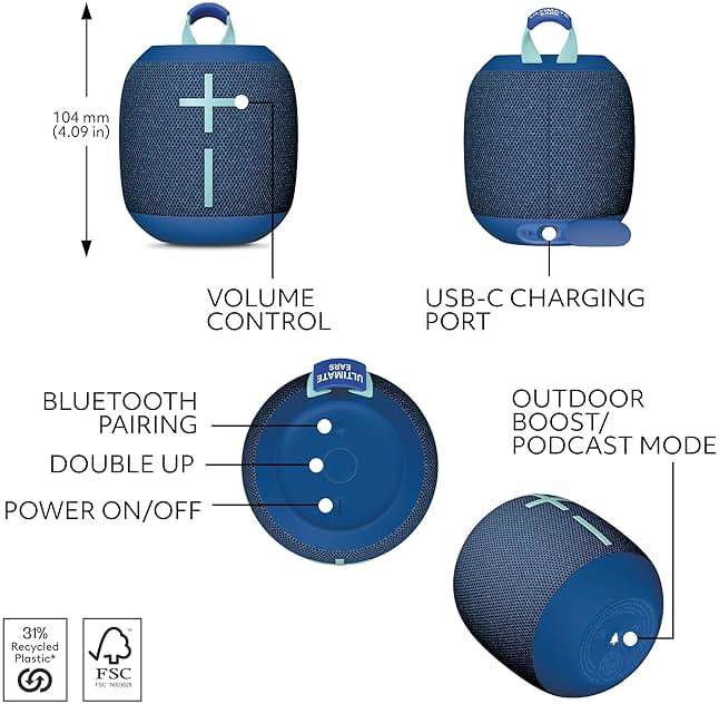 Ultimate Ears WONDERBOOM 4 Outdoor Speakers Bluetooth Waterproof with Big Bass & 360-Degree Sound, Dustproof Floating Wireless Speaker, 131ft Range - Blue - Image 5