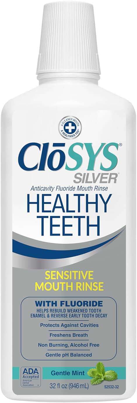 CloSYS Silver Healthy Teeth Anti-Cavity Oral Rinse, 32 Fl Oz, Fluoride Mouthwash For Adults, Non-Burning, Non-Irritating - Image 1