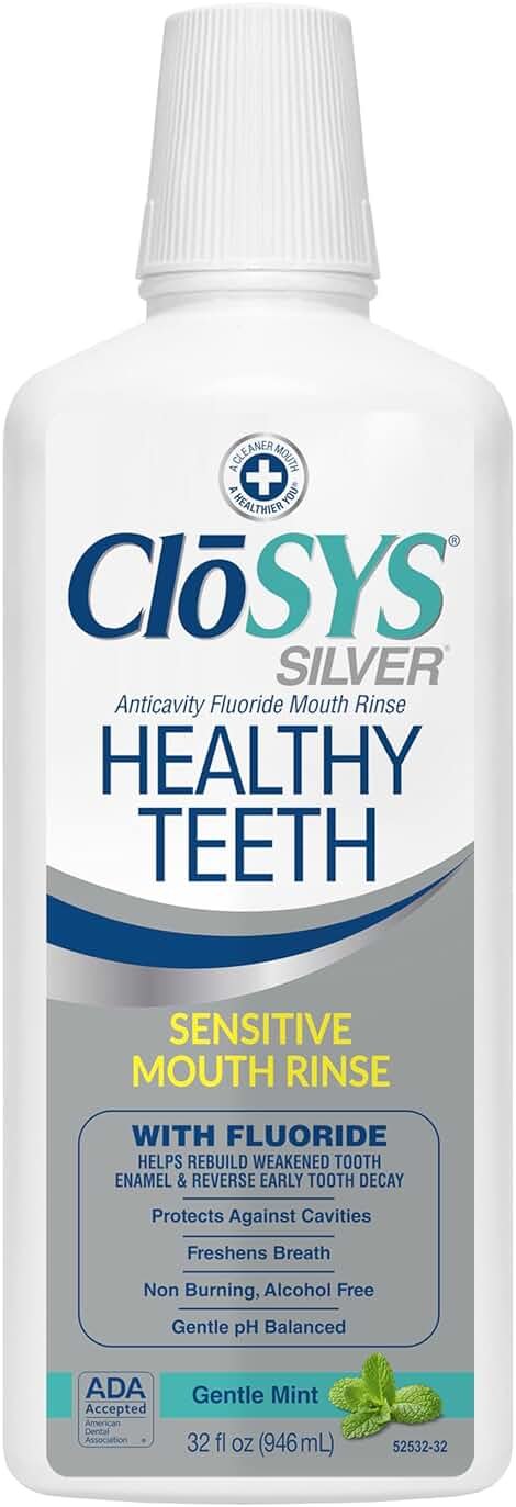 CloSYS Silver Healthy Teeth Anti-Cavity Oral Rinse, 32 Fl Oz, Fluoride Mouthwash For Adults, Non-Burning, Non-Irritating - Product Image