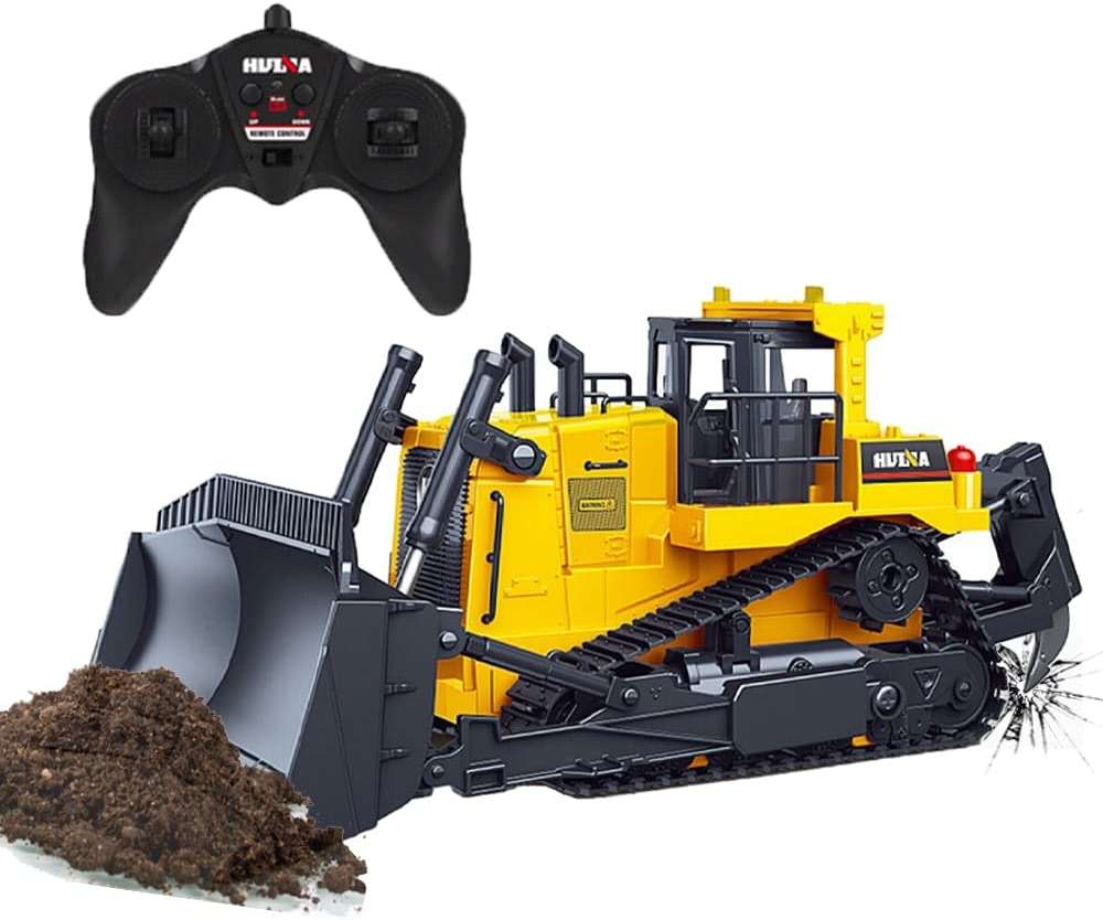 Bulldozer, 11 Channel Full Functional Dozer Vehicle, 360° Rotating RC Dozer with Metal Parts & Rubber Tracks, Remote Control Bulldozers with Lights & Sound, RC Construction Vehicles for Adults - Image 1