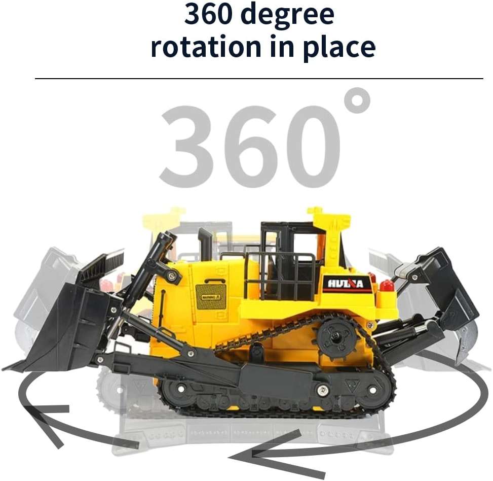 Bulldozer, 11 Channel Full Functional Dozer Vehicle, 360° Rotating RC Dozer with Metal Parts & Rubber Tracks, Remote Control Bulldozers with Lights & Sound, RC Construction Vehicles for Adults - Image 3