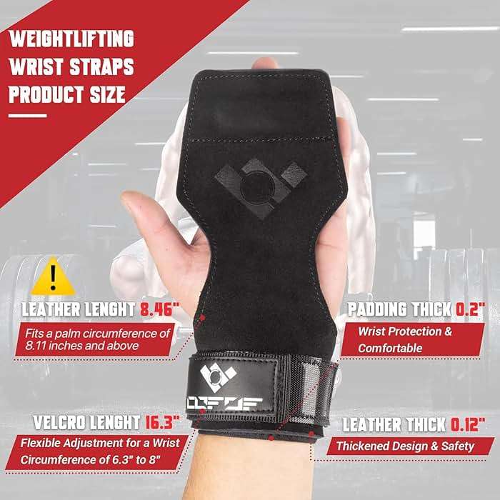 COFOF Weight Lifting Wrist Strap, Double Layer Leather Wrist Strap for Deadlift and Powerlifting, Adjustable Neoprene Padded Gym Workout Lifting Hooks (Pair) - Image 4