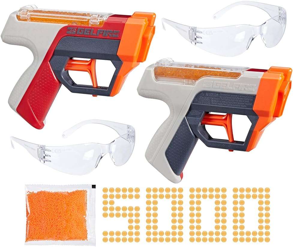 Nerf Pro Gelfire Dual Wield Pack, 2 Blasters, No-Prime Firing, 5000 Gelfire Rounds, 2X 100 Round Integrated Hoppers, 2 Eyewear, Ages 14 & Up - Image 1