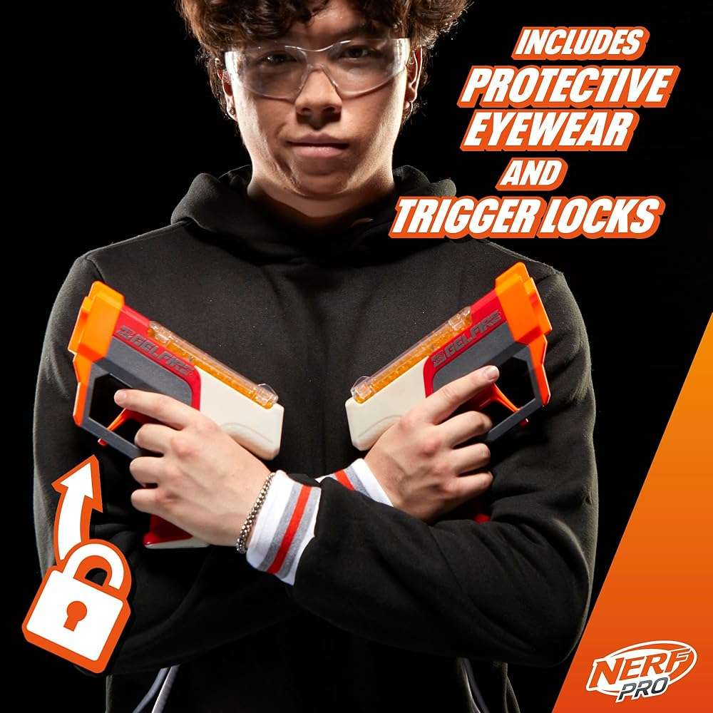 Nerf Pro Gelfire Dual Wield Pack, 2 Blasters, No-Prime Firing, 5000 Gelfire Rounds, 2X 100 Round Integrated Hoppers, 2 Eyewear, Ages 14 & Up - Image 6