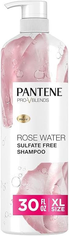Pantene Sulfate Free Rose Water Shampoo, Soothes, Replenishes Hydration, Safe for Color Treated Hair, Nutrient Infused with Vitamin B5 and Antioxidants, Pro-V Blends, 30.0 oz - Product Image