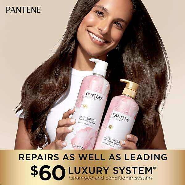 Pantene Sulfate Free Rose Water Shampoo, Soothes, Replenishes Hydration, Safe for Color Treated Hair, Nutrient Infused with Vitamin B5 and Antioxidants, Pro-V Blends, 30.0 oz - Image 4