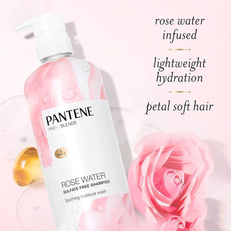 Pantene Sulfate Free Rose Water Shampoo, Soothes, Replenishes Hydration, Safe for Color Treated Hair, Nutrient Infused with Vitamin B5 and Antioxidants, Pro-V Blends, 30.0 oz - Image 5