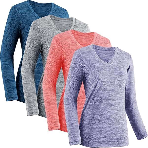 Moisture Wicking Shirts for Women Quick Dry Athletic Running Long Sleeve T Shirts Womens V Neck Workout Tops - Image 1