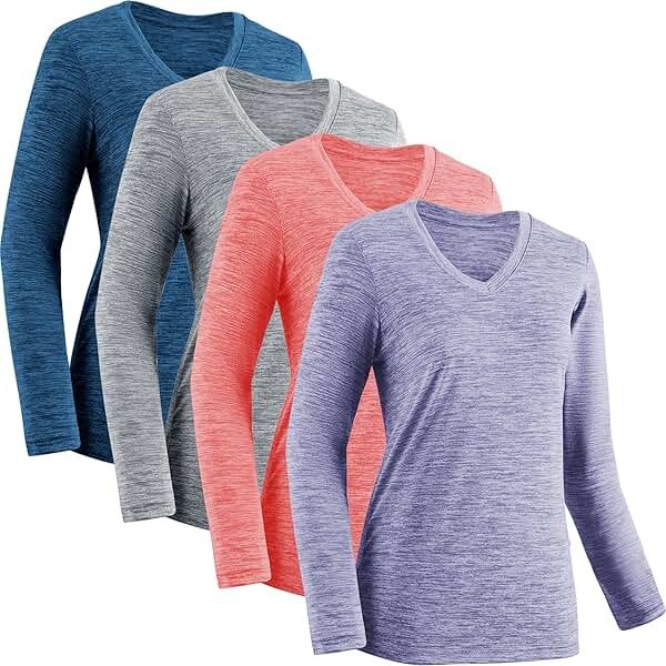 Moisture Wicking Shirts for Women Quick Dry Athletic Running Long Sleeve T Shirts Womens V Neck Workout Tops - Product Image
