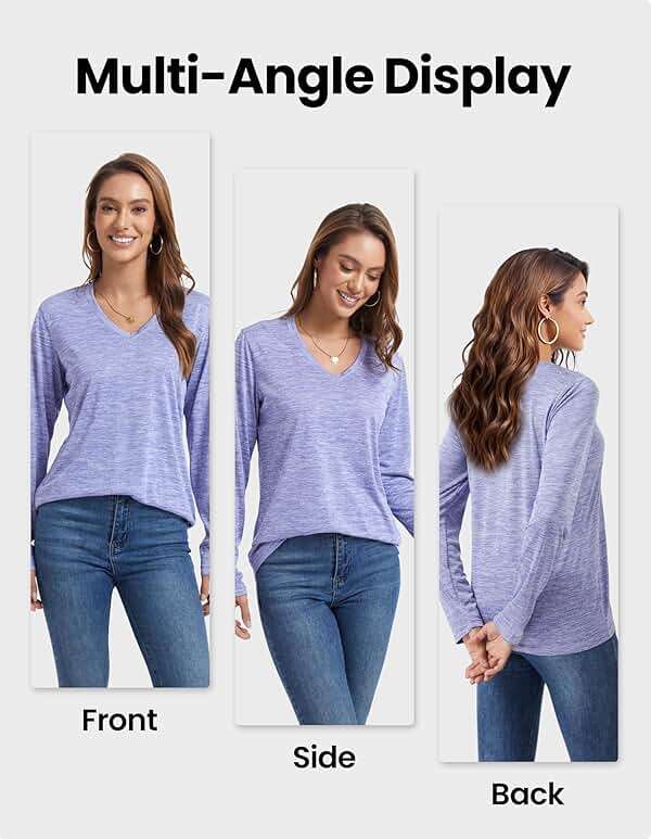 Moisture Wicking Shirts for Women Quick Dry Athletic Running Long Sleeve T Shirts Womens V Neck Workout Tops - Image 3
