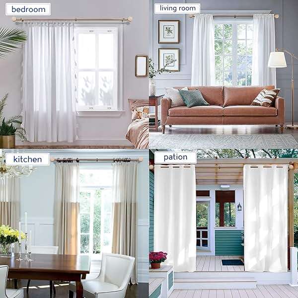 Wood Curtain Rods for Windows: 1 Inch Diameter Adjustable Heavy Duty Curtain Rod 48" to 86" with Imitation Wood Grain Leaf Pattern Finials - Image 8